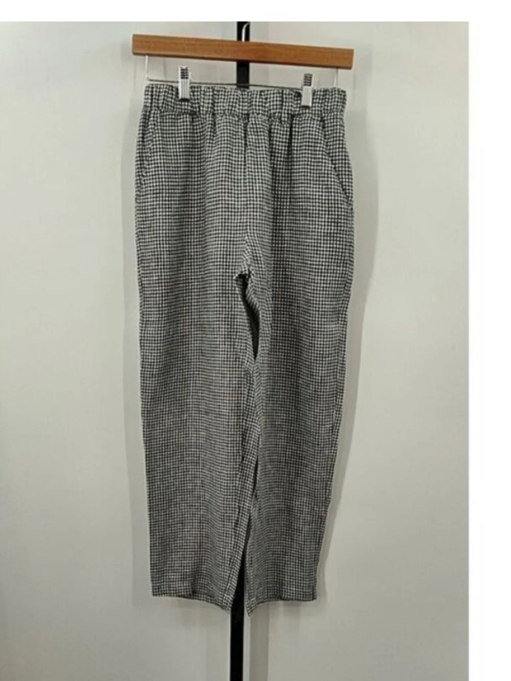 Quince 100% European Linen Pants Classic Mini Gingham Black White XS